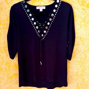 Michael Kors Top with Silver Accents and drawstring neck.